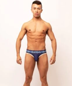 Sukrew Classic Slip Navy/Cream - Maat M - Heren Ondergoed - Onderbroek Met Grote Pouch -LingaDore Ondergoed Winkle 1012x1200 4