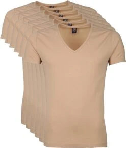 Suitable - T-shirt Beige Diepe V Hals Vitaru Stretch 2-Pack - Maat M - Slim-fit