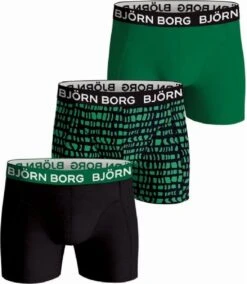 Björn Borg Boxershorts Essential ( 3-pack) - Cotton Stretch Boxers Normale Lengte - Zwart - Groen En Zwart Met Groene Print - Maat: XL -LingaDore Ondergoed Winkle 1043x1200 8