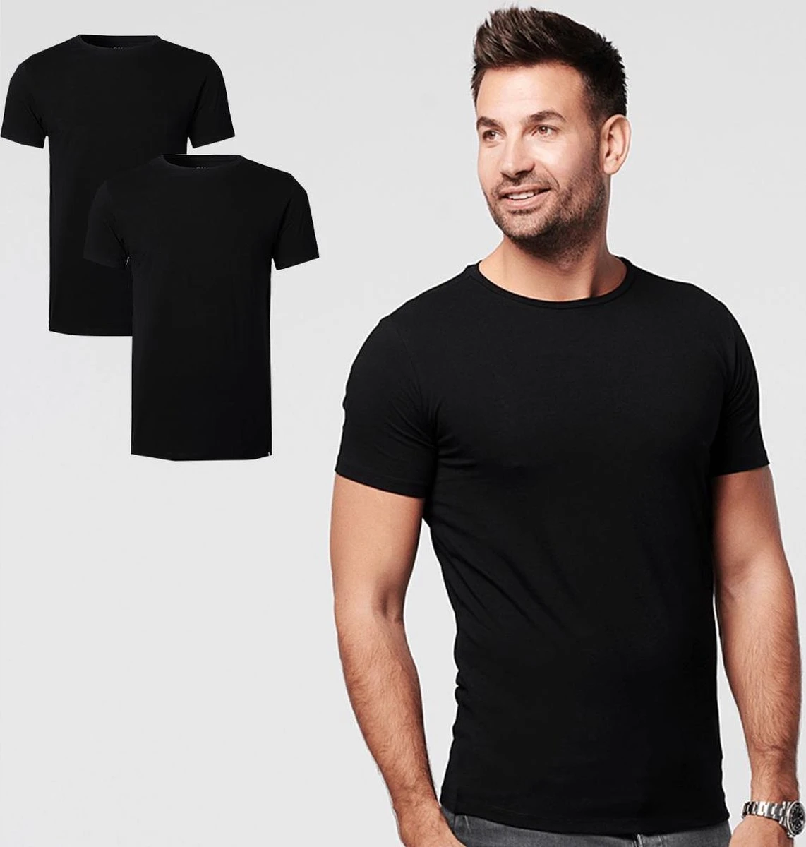 SKOT Fashion Duurzaam T-shirt Heren Round Neck Black 2-pack - Zwart - Maat XL 3 SKOT Fashion Duurzaam T-shirt Heren Round Neck Black 2-pack - Zwart - Maat XL