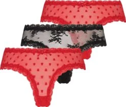 Hunkemöller Dames Lingerie 3-pack Brazilian Mesh - Rood - Maat L