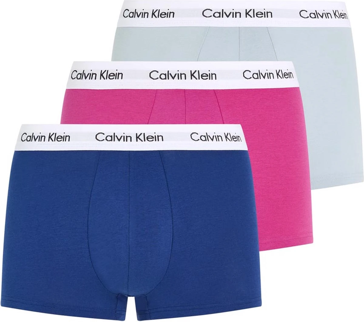 Calvin Klein Low Rise Trunks (3-pack) - Lage Heren Boxers Kort - Lichtgrijs - Roze - Blauw - Maat: M 3 Calvin Klein Low Rise Trunks (3-pack) - Lage Heren Boxers Kort - Lichtgrijs - Roze - Blauw - Maat: M