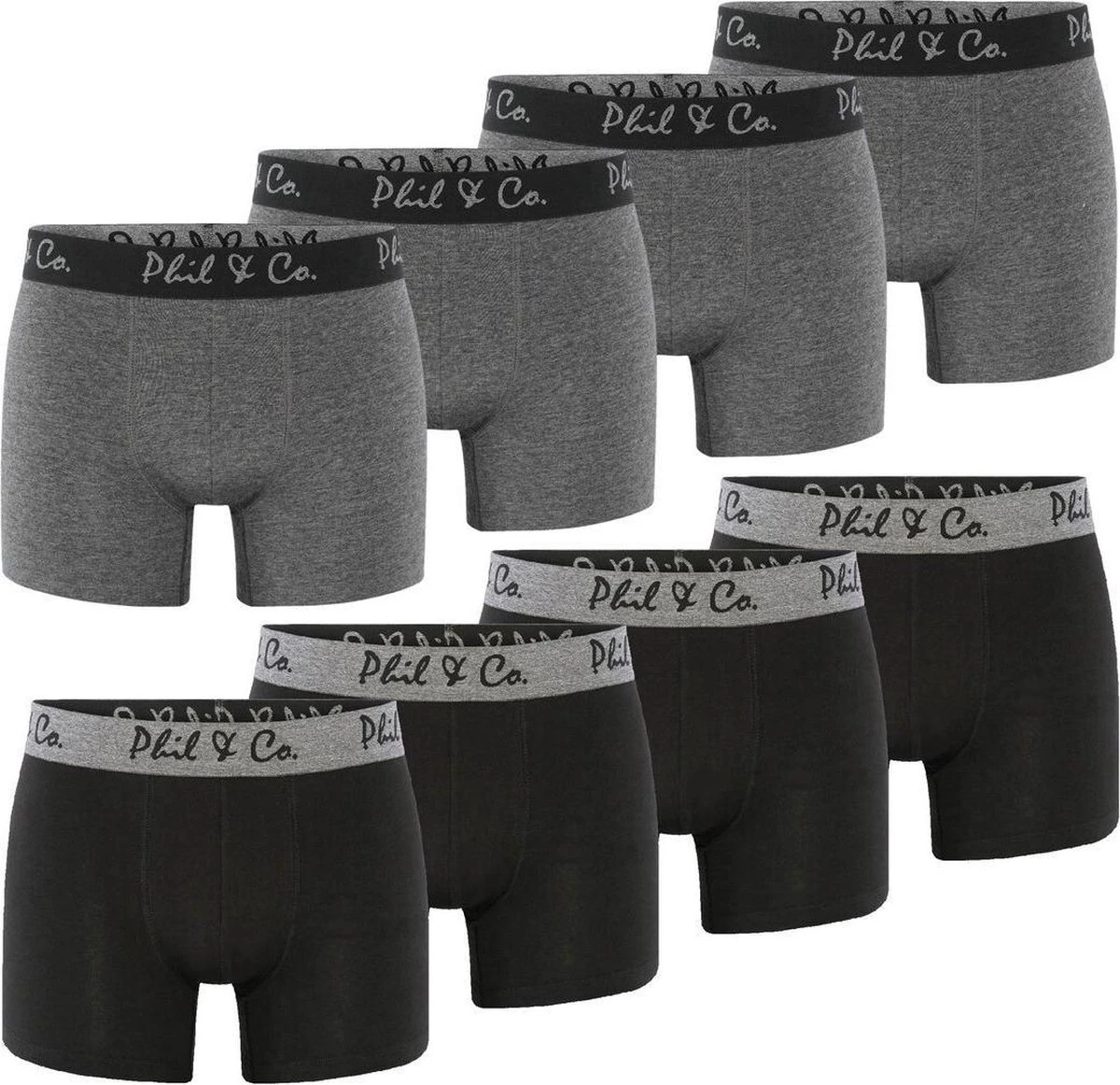 Phil & Co Boxershorts Heren Multipack Zwart/Antraciet 8-Pack - Maat 3XL | Onderbroek