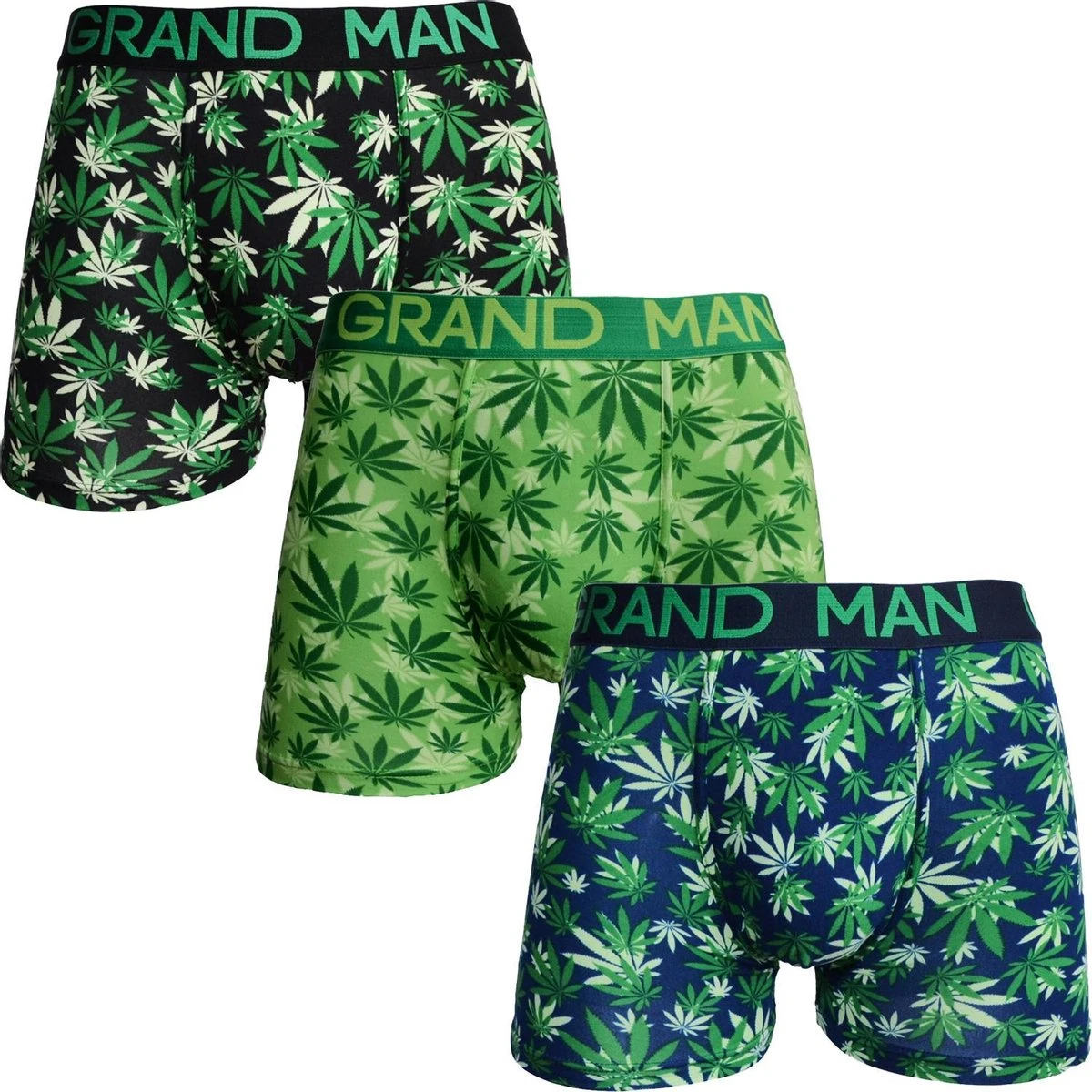 GRAND MAN Katoenen Boxershorts 3-pack Wiet Cannabis - Maat XXL 3 GRAND MAN Katoenen Boxershorts 3-pack Wiet Cannabis - Maat XXL