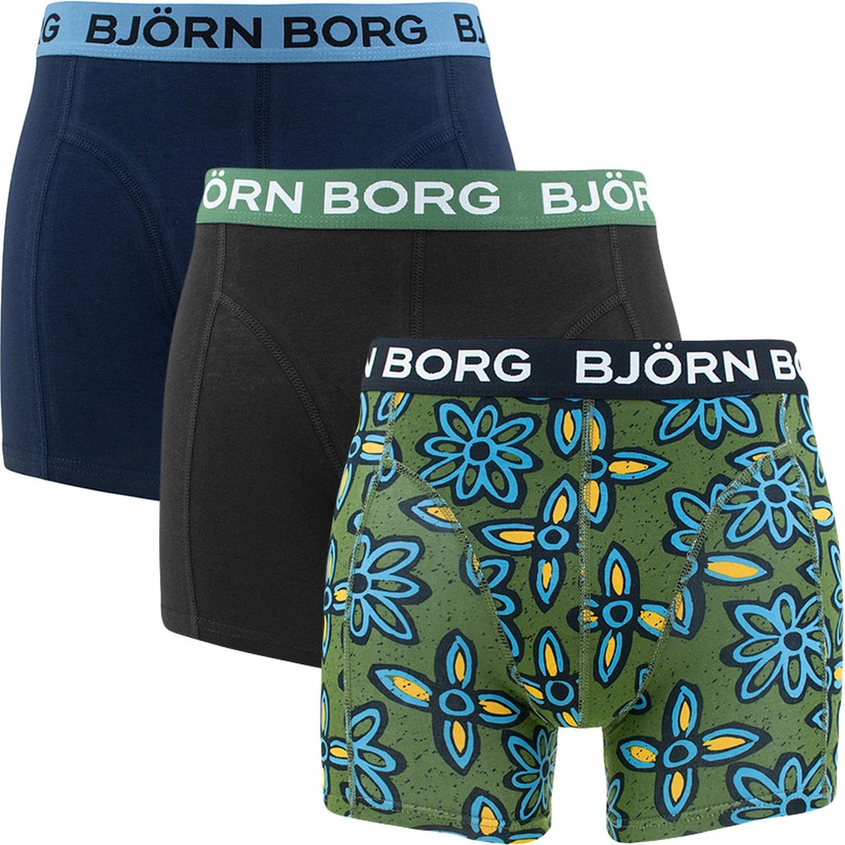 Björn Borg Boxershorts Essential (3 Pack) - Cotton Stretch Boxers Normale Lengte - Zwart - Donkerblauw En Print - Maat: L 3 Björn Borg Boxershorts Essential (3 Pack) - Cotton Stretch Boxers Normale Lengte - Zwart - Donkerblauw En Print - Maat: L
