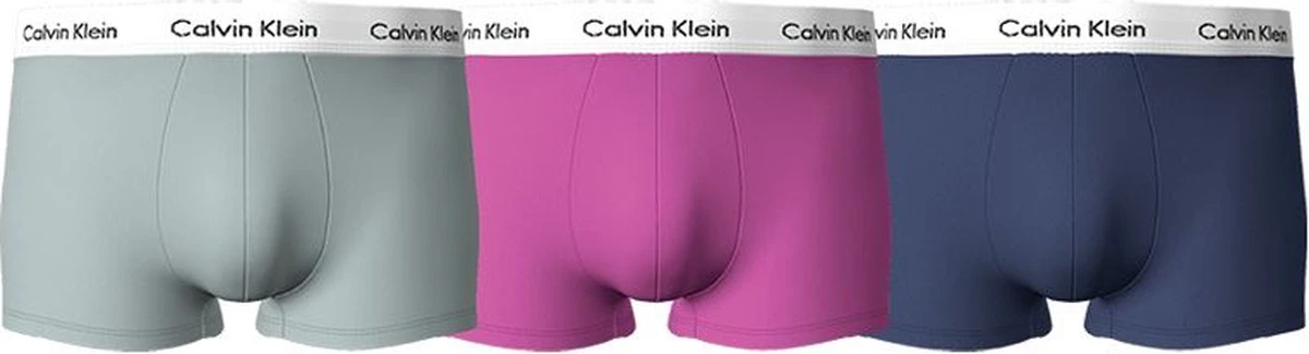 Calvin Klein Low Rise Trunks (3-pack) - Lage Heren Boxers Kort - Lichtgrijs - Roze - Blauw - Maat: M 4 Calvin Klein Low Rise Trunks (3-pack) - Lage Heren Boxers Kort - Lichtgrijs - Roze - Blauw - Maat: M - Afbeelding 2
