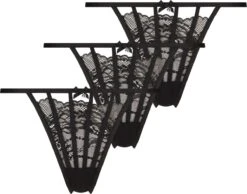 Hunkemöller Dames Lingerie 3-pack Strings Maxime - Zwart - Maat XS