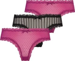 Hunkemöller Dames Lingerie 3-pack Brazilian Mesh - Paars - Maat M