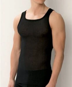 Merkloos Hemden Heren - Onderhemd Heren - Heren Halterhemd - Zwart - 100% Katoen - Tanktop Heren - GERIBDE - Mouwloos - Heren Ondergoed